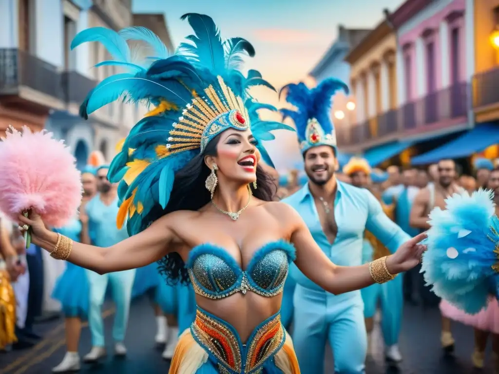 Carnaval mágico en Uruguay: danza, color y alegría Un desfile de carnaval en Uruguay: vibrante tradición y colorida historia