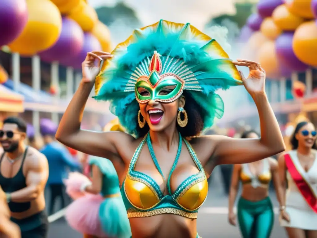 Carnaval vibrante: desfile colorido y festivo Desfile de carnaval con comidas tradicionales y frutas tropicales: ¡Alimentación saludable para el Carnaval!