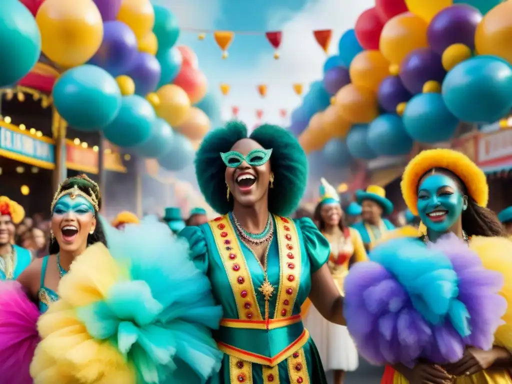 Carnaval infantil: danza y diversión en la calle Un desfile de Carnaval con niños bailando en coloridos trajes, reflejando valores educativos en el Carnaval