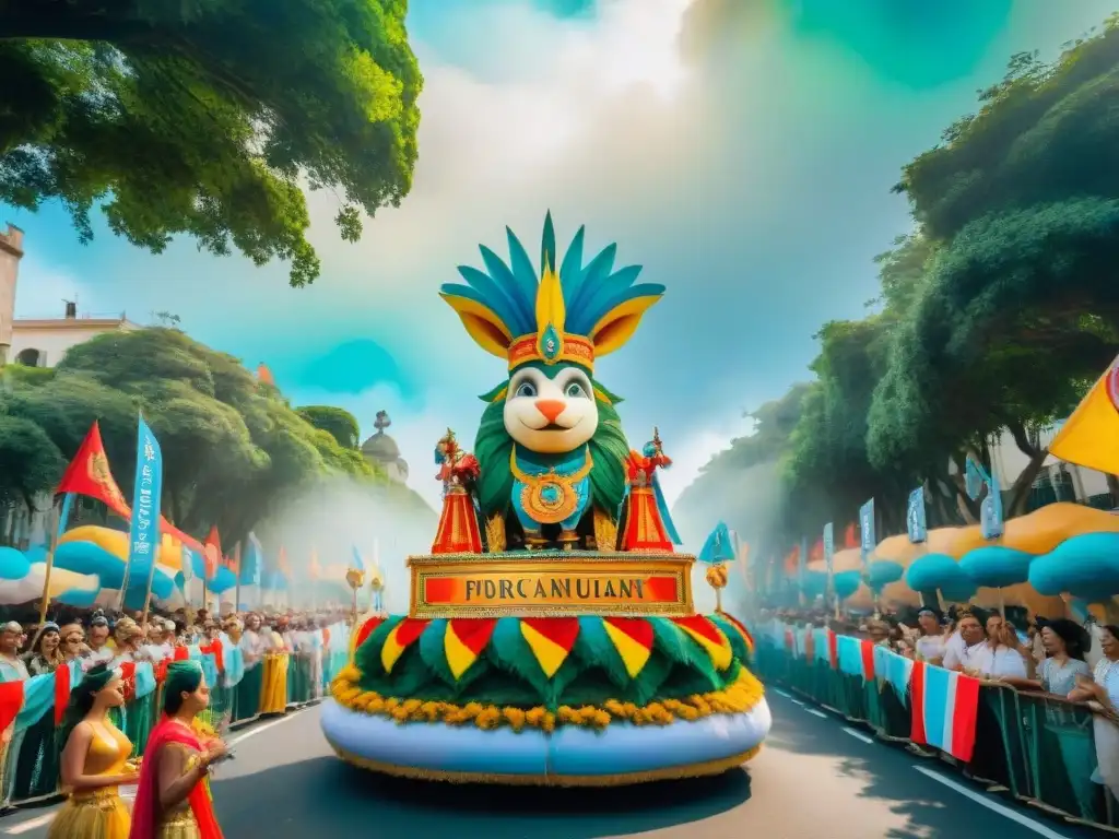 Desfile sostenible en el Carnaval Uruguayo Desfile en el Carnaval Uruguayo con textiles sostenibles y coloridas vestimentas