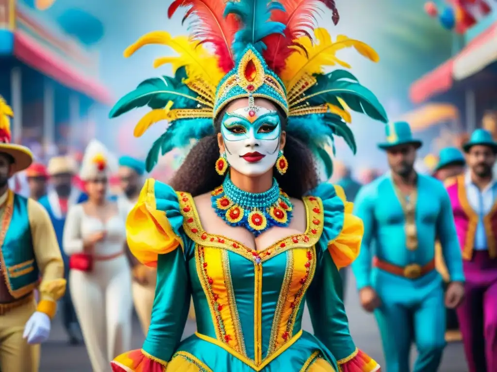 Desfile de Carnaval: Explosión de color y alegría Un desfile de Carnaval vibrante con colores y detalles elaborados, capturando la celebración y la energía
