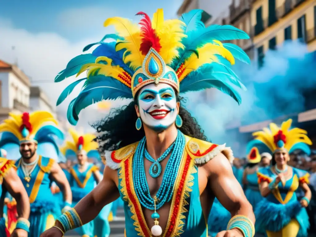Deslumbrante desfile de Carnaval en Uruguay Desfile colorido y alegre del Carnaval Uruguayo con colaboraciones influencers