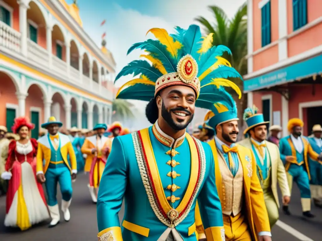 Desfile colorido de artistas en el Carnaval Uruguayo, destacando la evolución e inclusión cultural