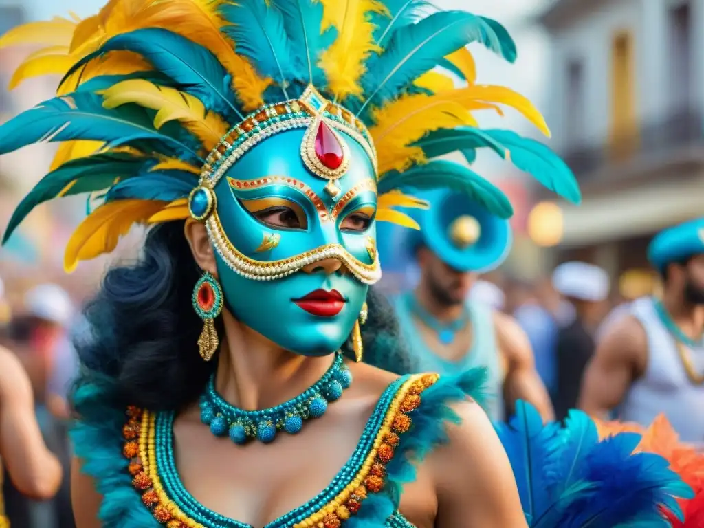 Deslumbrante Carnaval en Uruguay: danzas y accesorios vibrantes Desfile colorido en Carnaval en Uruguay resaltando la importancia de complementos en Carnaval