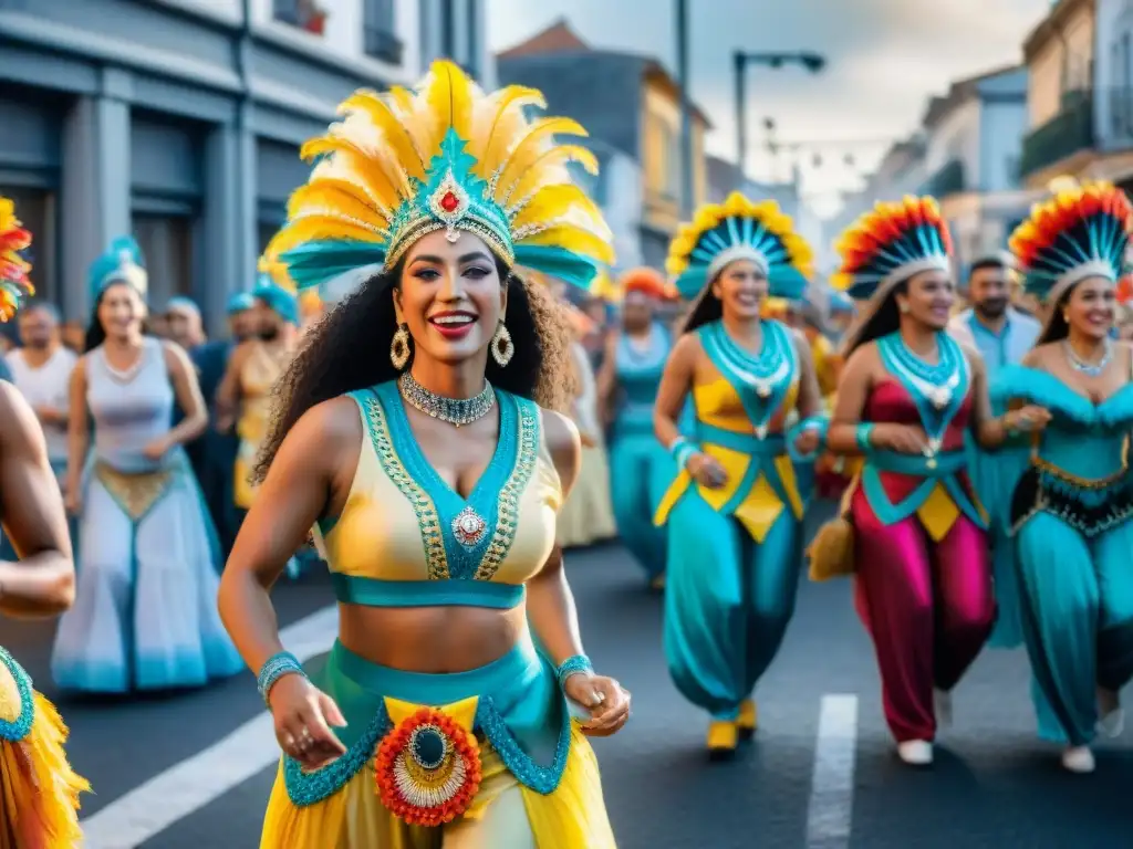 Colorido Carnaval en Uruguay: diversidad y alegría Desfile colorido en el Carnaval de Uruguay con inclusión de minorías étnicas
