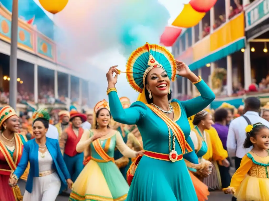 Carnaval infantil: alegría y color en desfile festivo Desfile colorido de Carnaval con niños en trajes alegres, participando en la celebración festiva