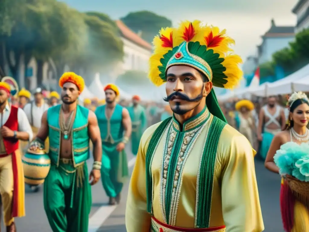 Desfile de Carnaval sostenible: color y tradición en Uruguay Desfile colorido del Carnaval Uruguayo con impacto ambiental sostenible