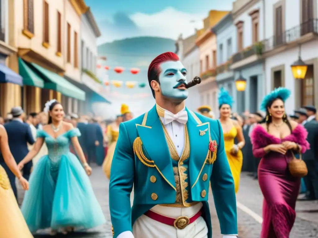 Carnaval en Uruguay: fiesta de colores y tradición Desfile colorido del Carnaval Uruguayo en las calles, con música, bailes y carros alegóricos
