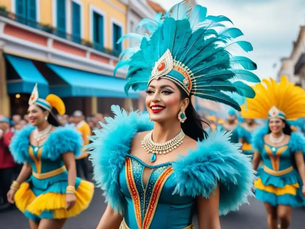 Deslumbrante desfile de Carnaval en Uruguay: colores, baile y alegría Desfile colorido del Carnaval Uruguayo fusionando tradiciones locales