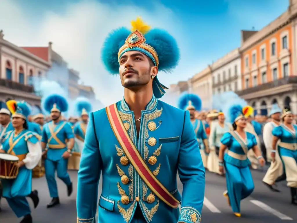 Desfile vibrante y festivo del Carnaval Uruguayo Desfile colorido del Carnaval Uruguayo con integración de Reddit en la celebración festiva