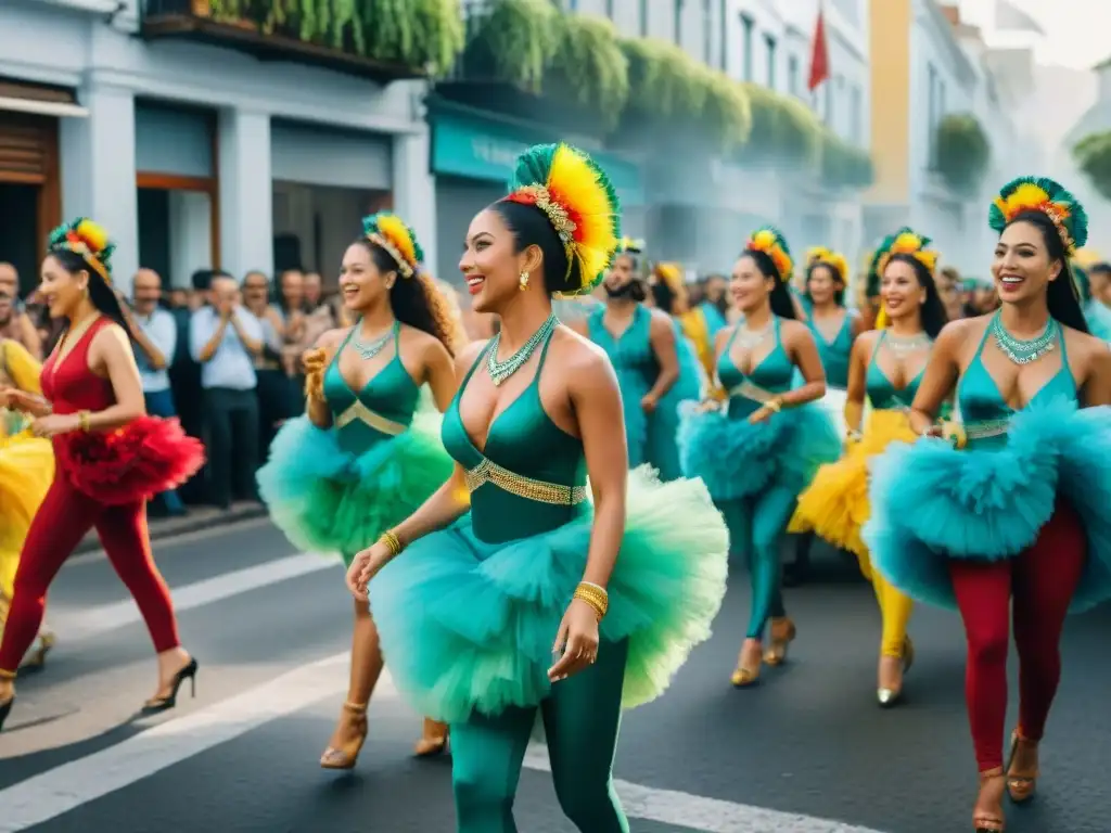 Desfile de Samba Zero Waste en Uruguay Desfile colorido de escuelas de samba en Uruguay, vibrante y lleno de vida, promoviendo la iniciativa de residuo cero