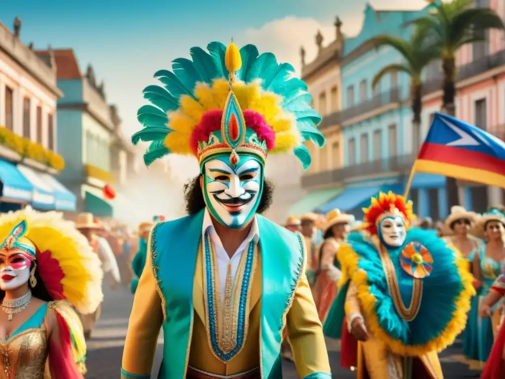 Deslumbrante desfile de Carnaval en Uruguay Desfile colorido con personajes del Carnaval Uruguayo y estrategias de marketing en Carnaval Uruguayo