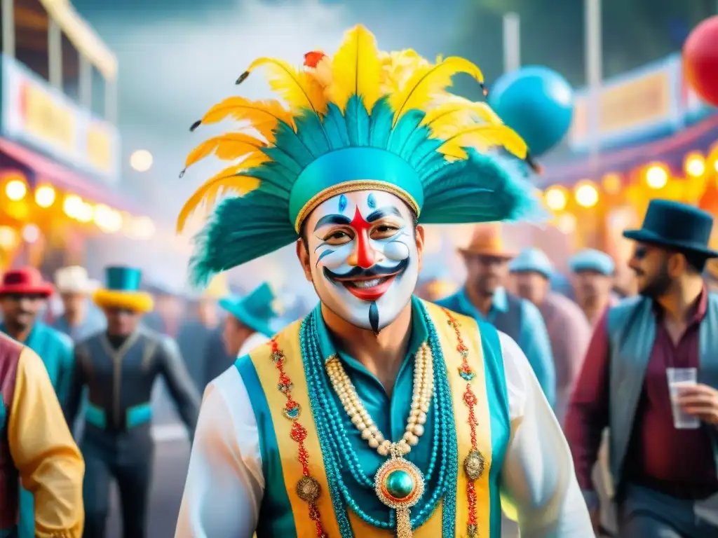 Carnaval vibrante: fiesta de colores y alegría Desfile festivo con carros alegóricos y personas con trajes coloridos