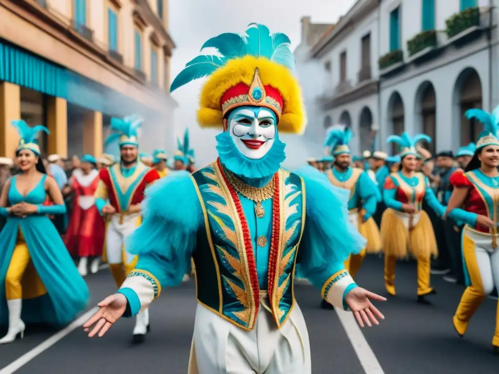 Deslumbrante desfile de carnaval en Uruguay Desfile vibrante en acuarela del Carnaval Uruguay, fusionando tradición y modernidad