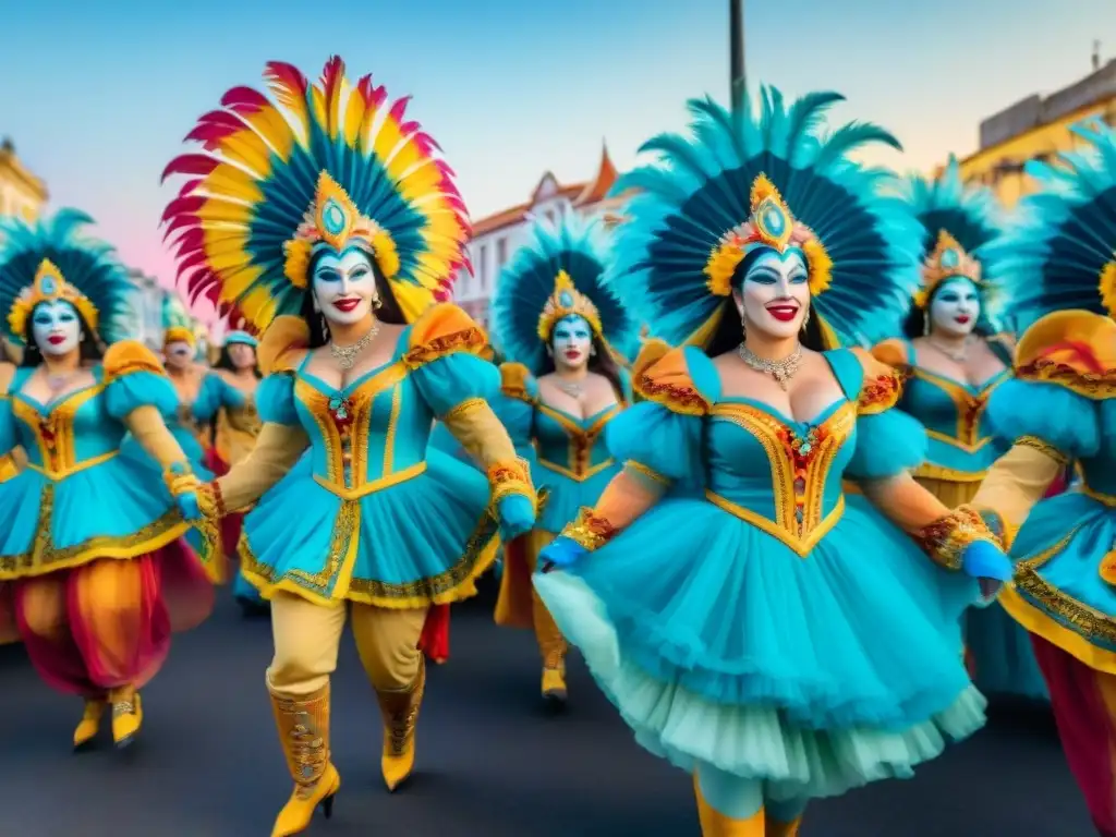 Deslumbrante Carnaval en Uruguay: baile y colorido Desfile vibrante de Carnaval en Uruguay con bailarines coloridos y música alegre