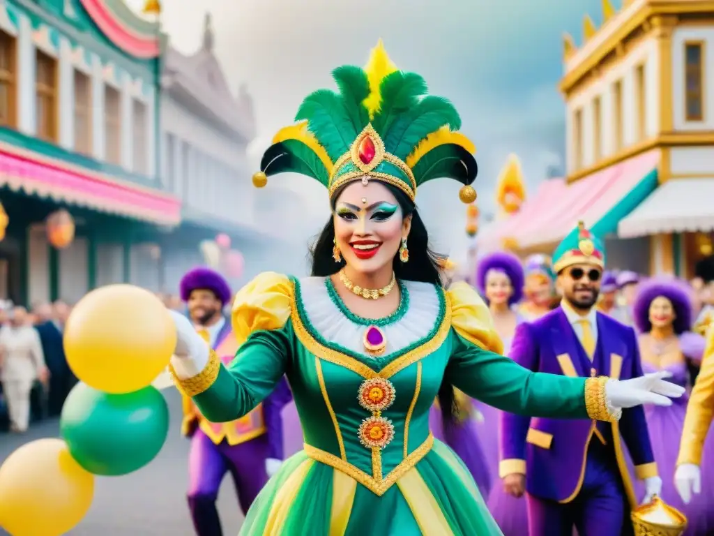 Desfile de Carnaval: Explosión de color y alegría Desfile vibrante de carnaval con carrozas, bailarines y multitud alegre