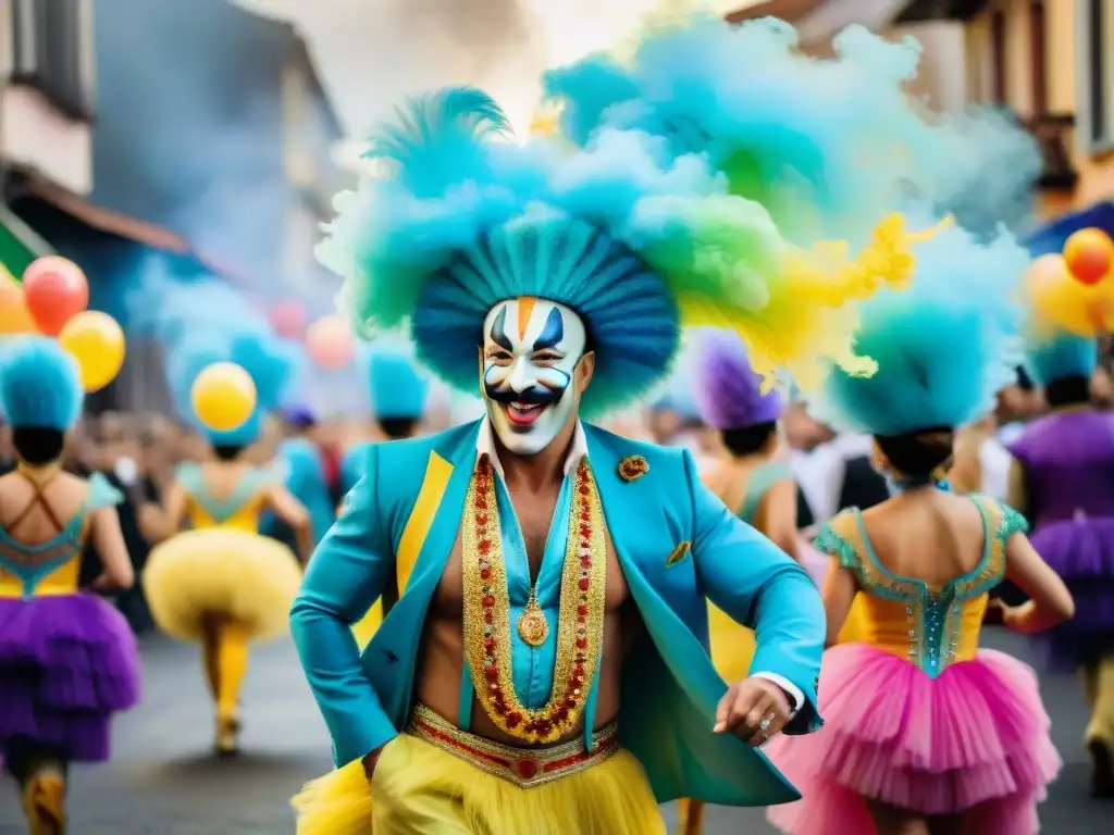 Deslumbrante Carnaval en Uruguay: colores, baile y gastronomía Un desfile vibrante de Carnaval en Uruguay con chefs, gastronomía y espectáculo
