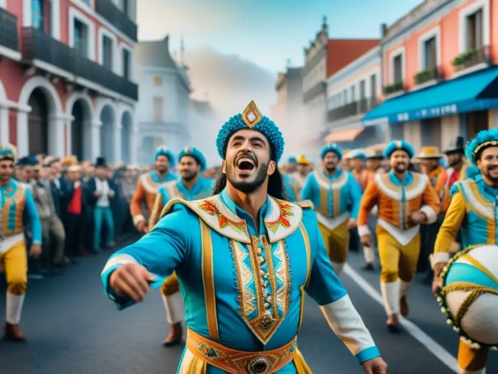 Carnaval en Uruguay: Alegría y Colorido Festivo Desfile vibrante de Carnaval en Uruguay con coloridos trajes y carrozas, reflejando la alegría del Carnaval Uruguayo destinos enamorados