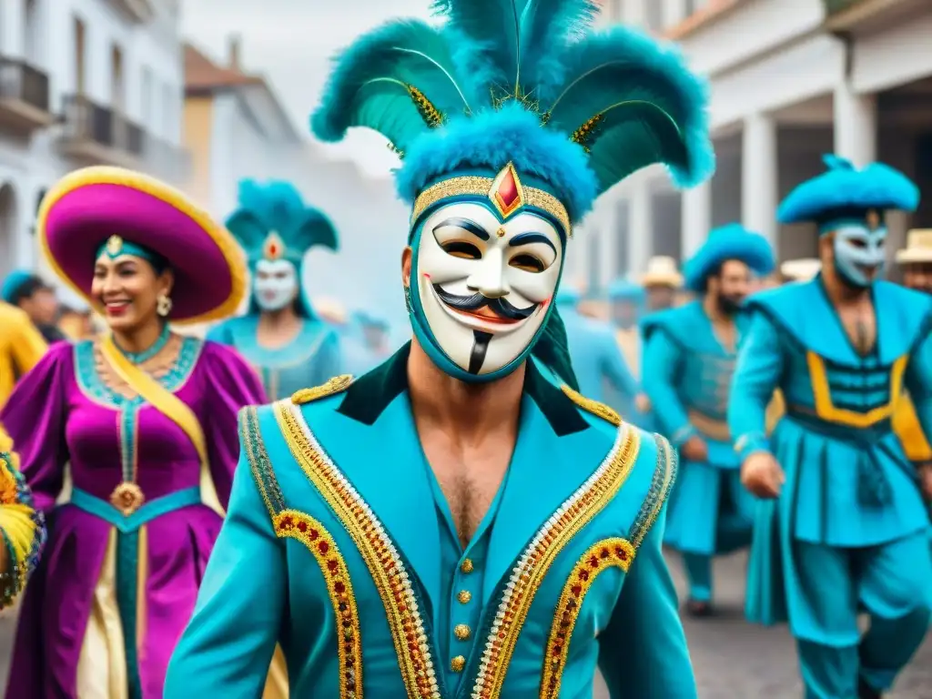 Desfile de Carnaval en Uruguay: alegría y colorido Desfile vibrante de Carnaval en Uruguay: coloridos trajes, máscaras y bailes al ritmo de la música tradicional