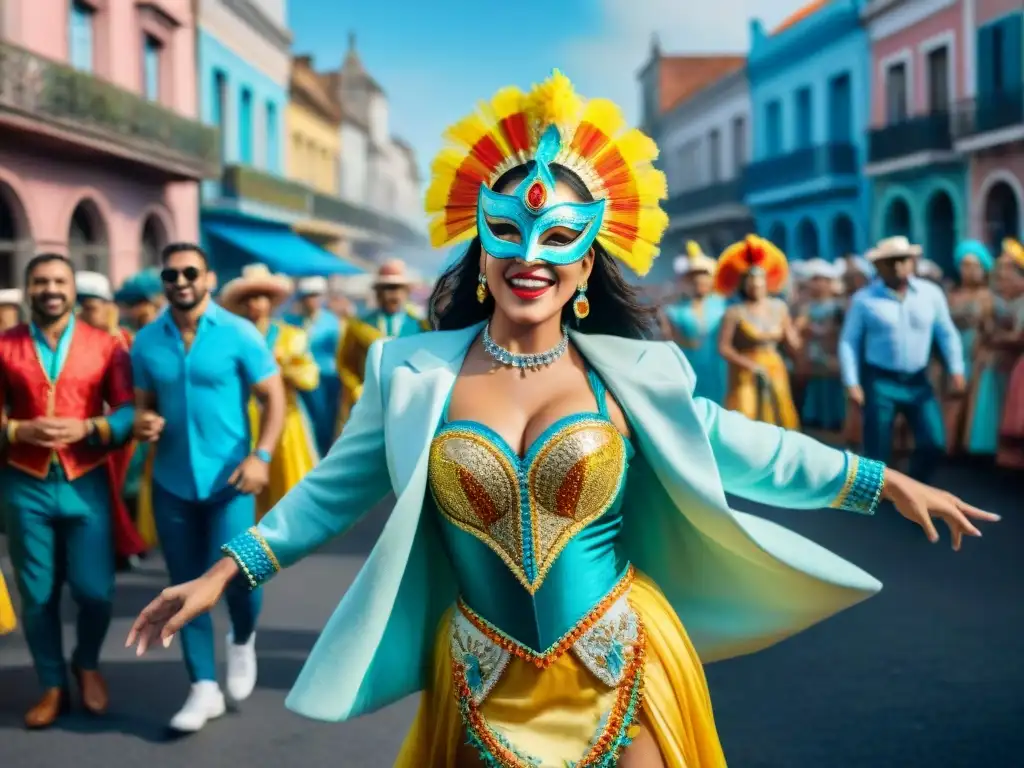 Deslumbrante desfile de Carnaval en Uruguay: colores y alegría Desfile vibrante de Carnaval en Uruguay con coloridos trajes y música tradicional