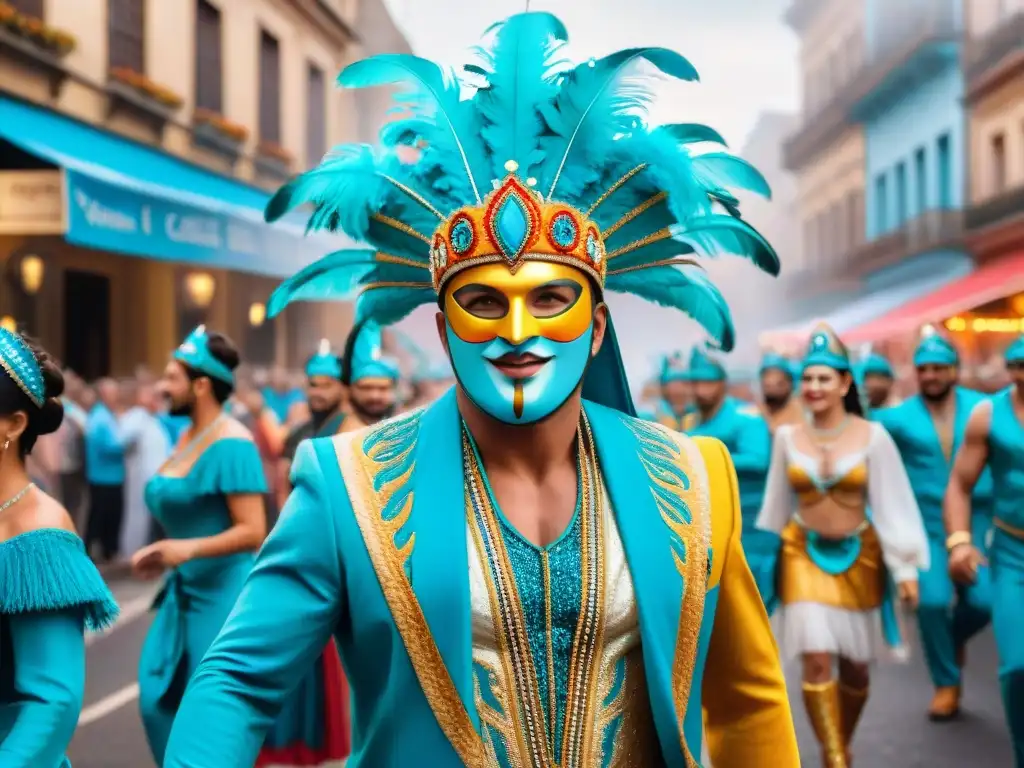 Deslumbrante desfile de carnaval uruguayo: danzas, color y alegría Desfile vibrante de carnaval en Uruguay con danzas y música