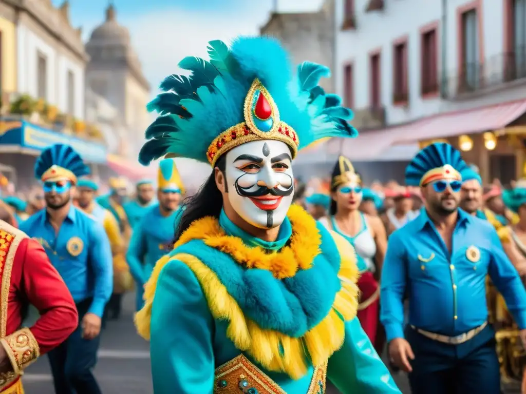 Deslumbrante carnaval en Uruguay: energía y colorido Desfile vibrante de carnaval en Uruguay: carrozas, danzas y espectadores