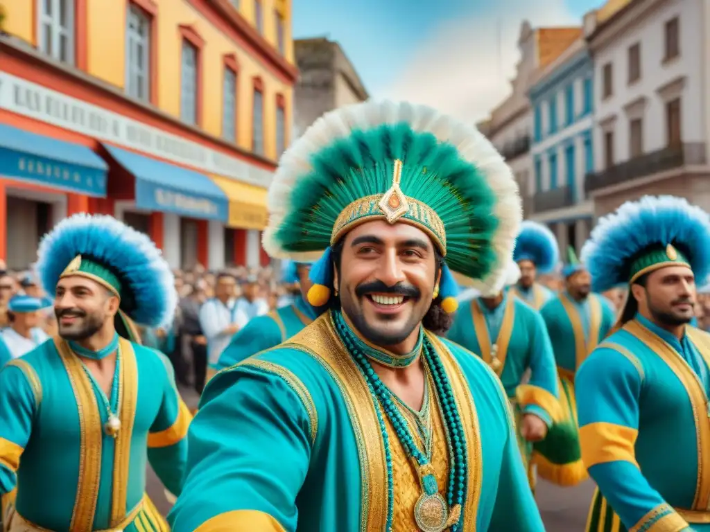 Carnaval en Uruguay: vibrante desfile de colores Desfile vibrante en el Carnaval de Uruguay, con detalles y colores que reflejan las transformaciones políticas en el Carnaval Uruguayo