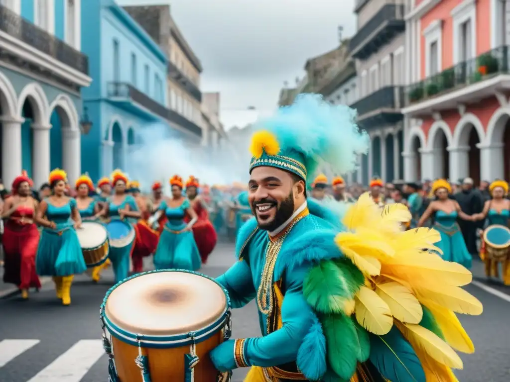 Deslumbrante Carnaval Afro-Uruguayo: Baile, Color y Ritmo Desfile vibrante de Carnaval en Uruguay con influencia africana: trajes coloridos, danzas energéticas y ritmos tradicionales