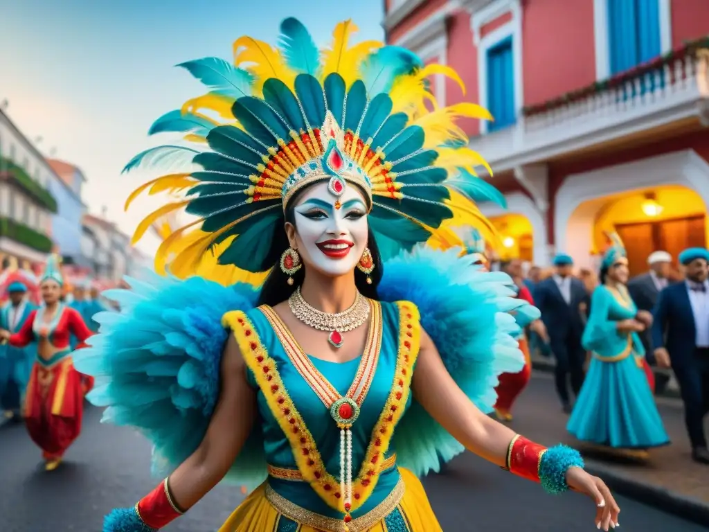 Carnaval en Uruguay: Desfile de colores y tradición Un desfile vibrante de Carnaval en Uruguay, lleno de colores y tradición