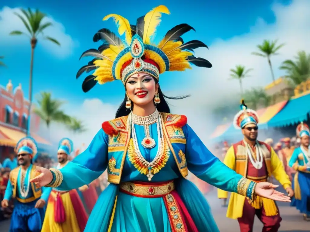 Desfile de Carnaval: Colorida celebración llena de energía Un desfile vibrante de Carnaval con paletas de colores para Carnaval, trajes coloridos y energía festiva