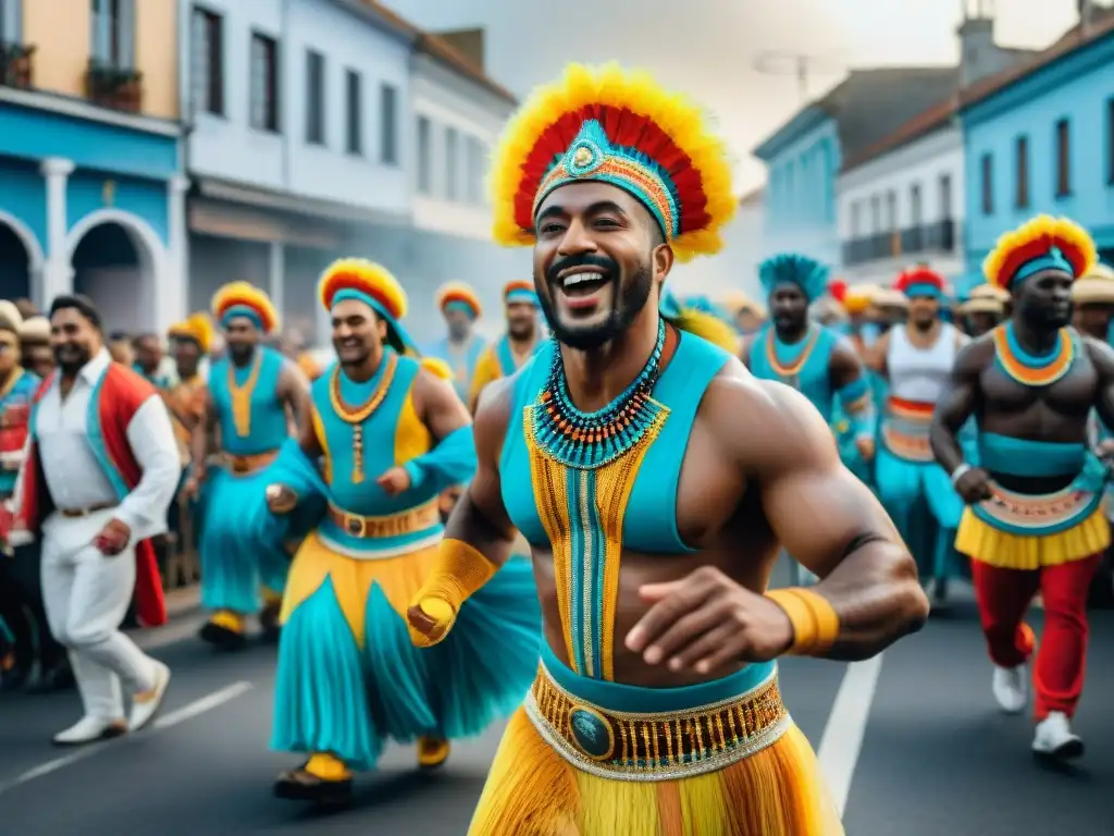 Desfile de Carnaval en Uruguay: Celebración colorida y alegre Desfile vibrante en Carnaval de Uruguay con participantes en trajes coloridos inspirados en la diáspora africana