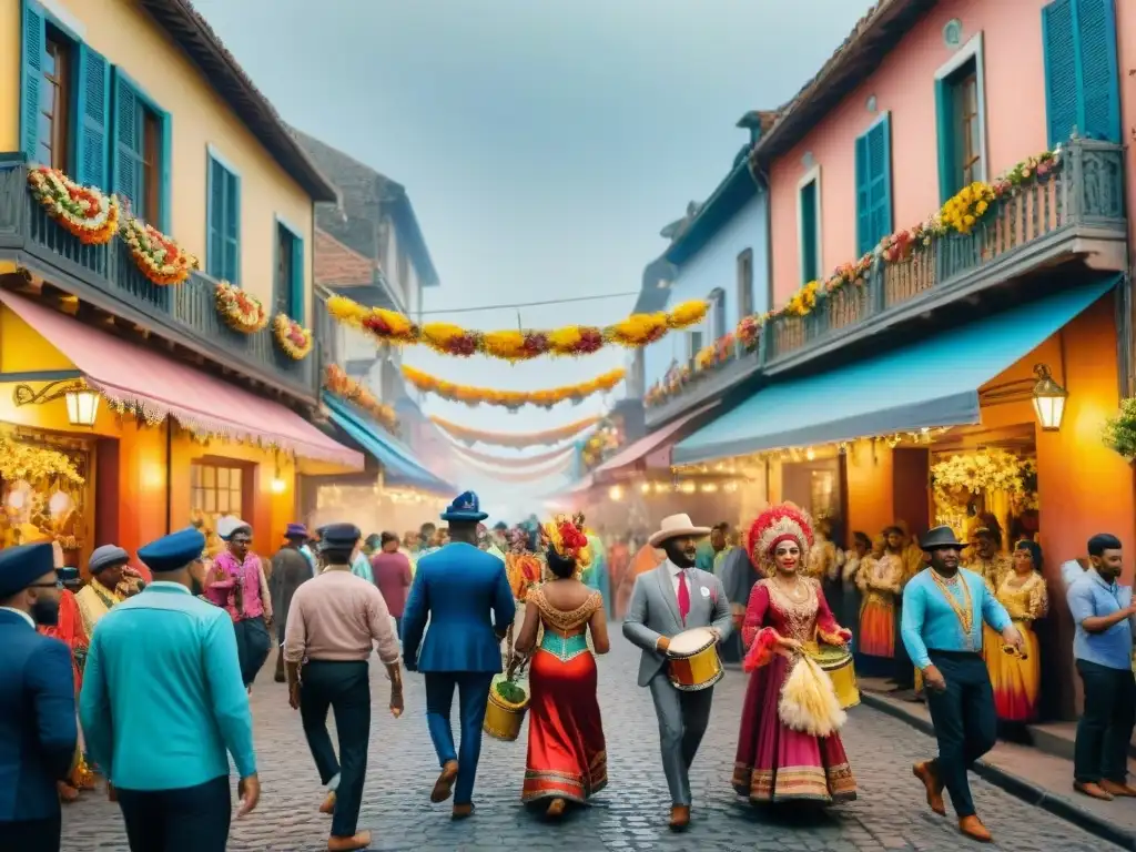 Desfile de Carnaval: alegría y color en las calles Desfile vibrante de Carnaval en un pueblo pintoresco