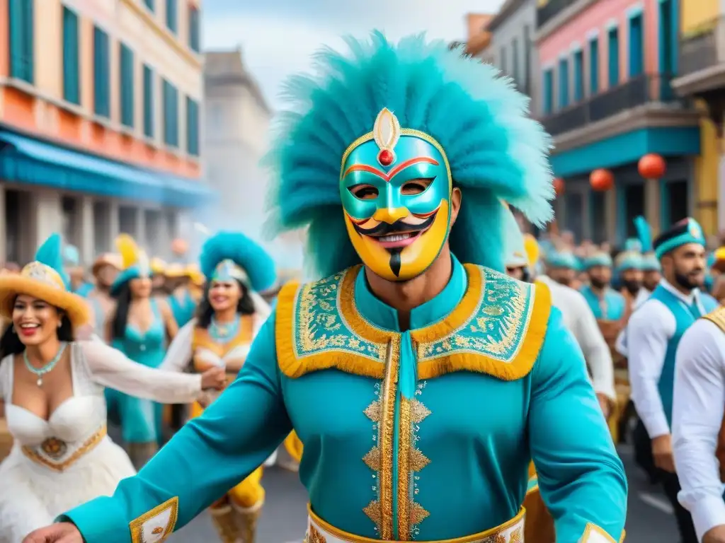 Desfile de Carnaval en Uruguay: color y alegría Desfile vibrante de Carnaval en Uruguay con trajes coloridos y música alegre