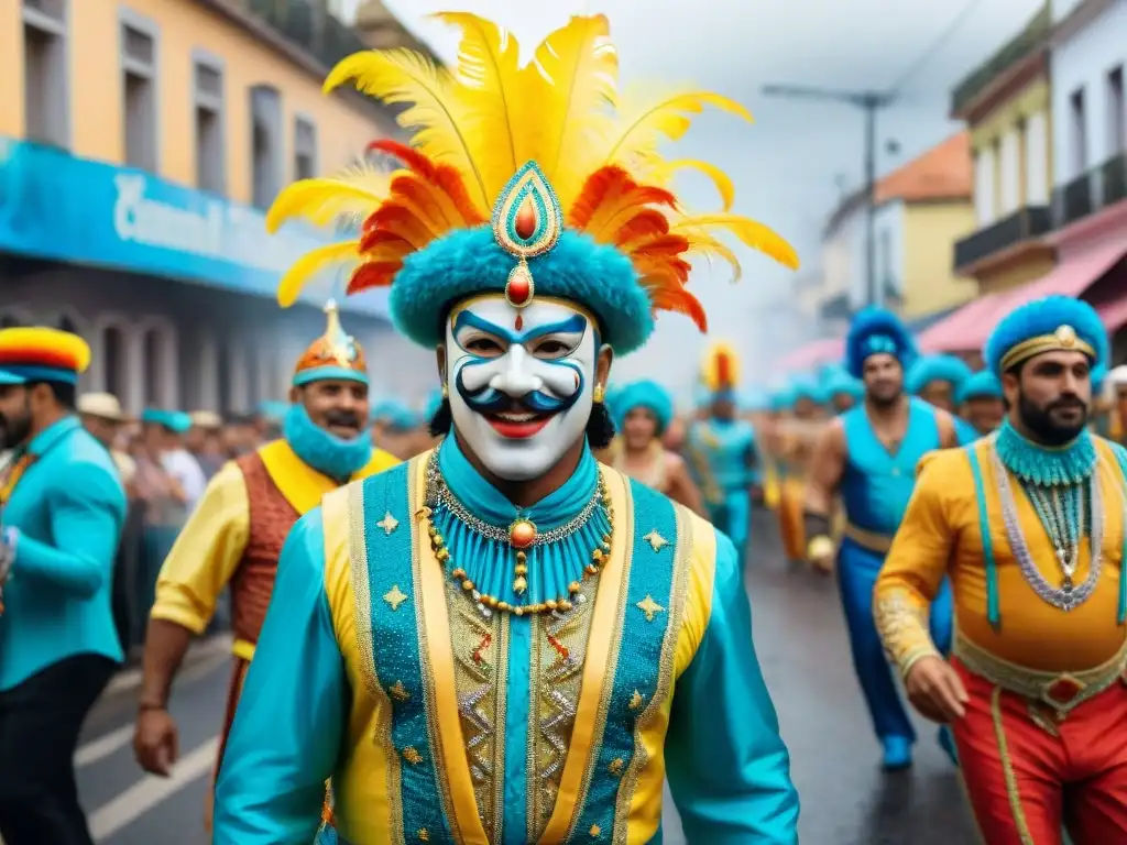 Deslumbrante Carnaval en Uruguay: colores y alegría Desfile vibrante de Carnaval en Uruguay, con trajes coloridos y energía de Amorín Batlle Carnaval Uruguayo