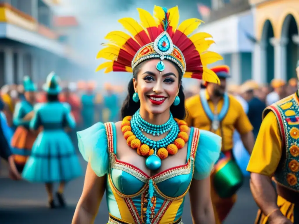 Deslumbrante Carnaval en Uruguay: colores y alegría Desfile vibrante de Carnaval en Uruguay, con trajes coloridos y música tradicional, atracción turística
