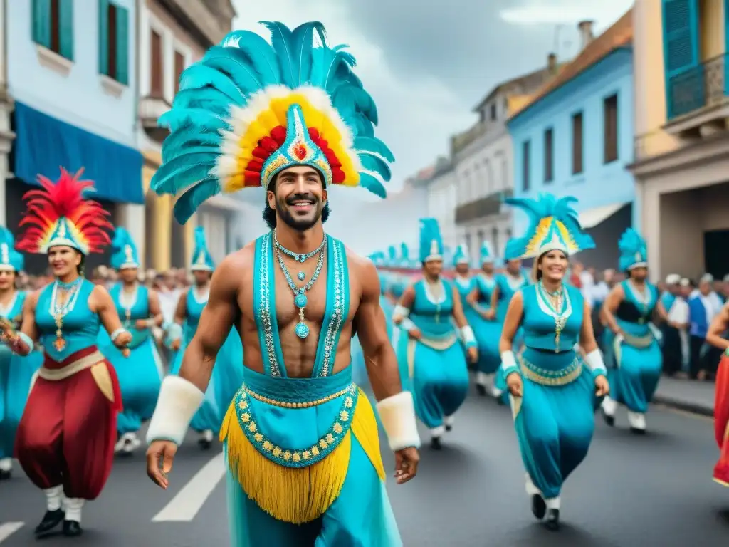 Carnaval en Uruguay: Explosión de colores y alegría Desfile vibrante en Carnaval Uruguay: trajes coloridos, bailes alegres y música tradicional