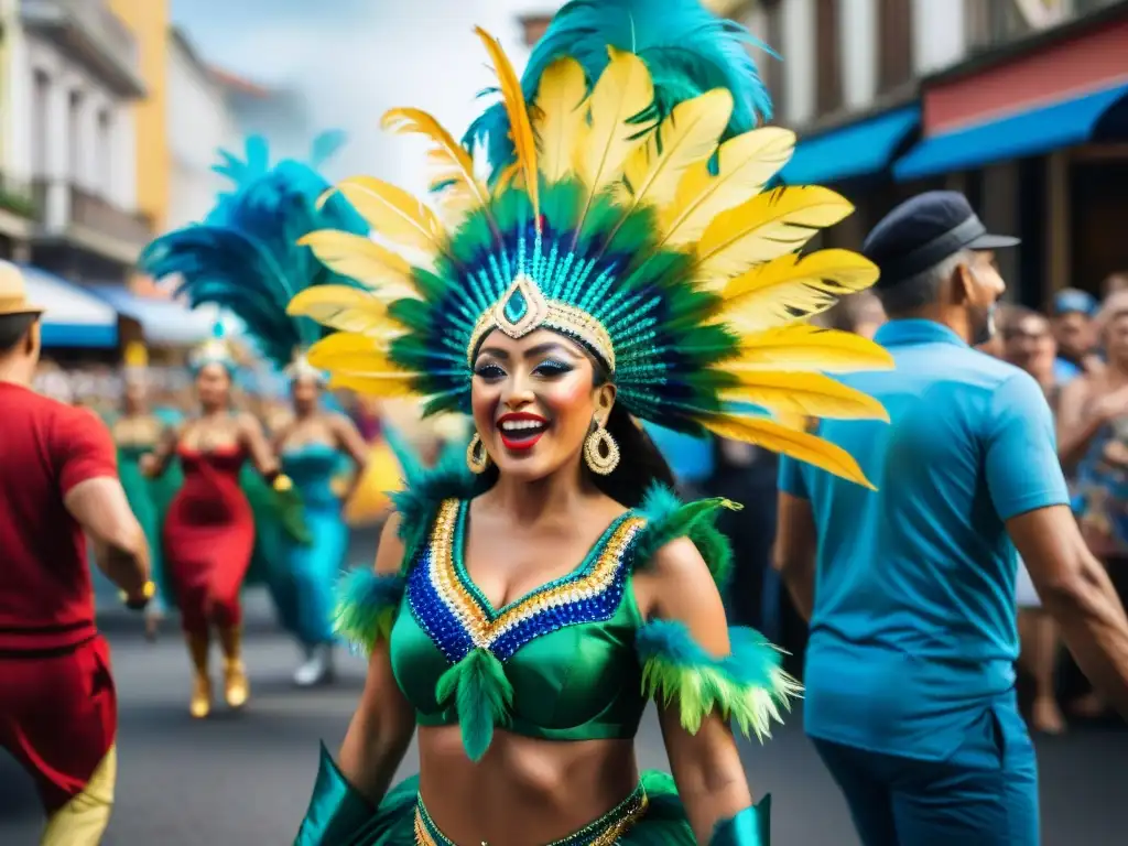 Desfile de Carnaval en Uruguay: Explosión de colores y alegría Desfile vibrante de Carnaval en Uruguay con trajes y carrozas coloridos