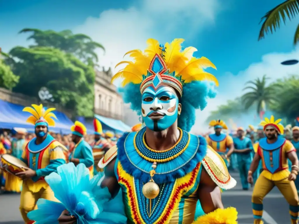 Desfile de Carnaval en Uruguay: colorido y sostenible Desfile vibrante en Carnaval Uruguayo con sostenibilidad en decoraciones y prácticas ecofriendly