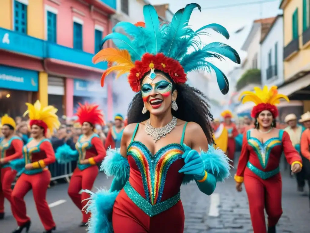 Desfile LGBT+ en Uruguay: Celebración de la diversidad en el Carnaval Un desfile vibrante de Comparsas LGBT+ en el Carnaval Uruguayo, lleno de color y diversidad