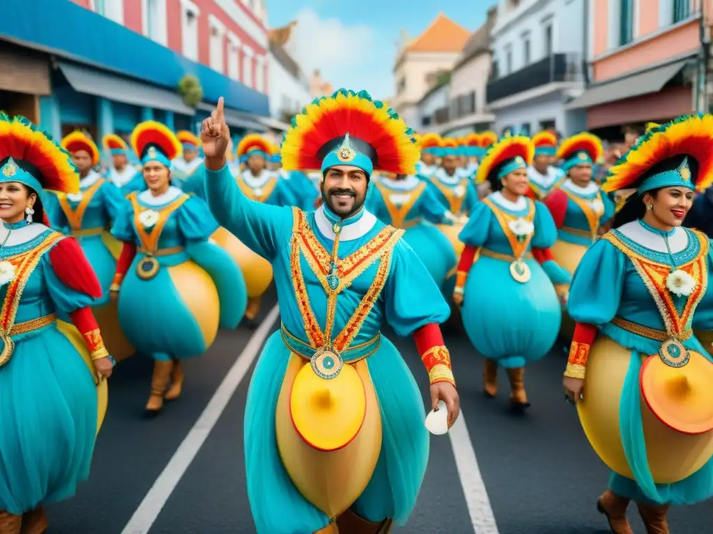 Carnaval en Uruguay: Desfile vibrante y colorido Desfile vibrante del Carnaval Uruguayo digitalizado