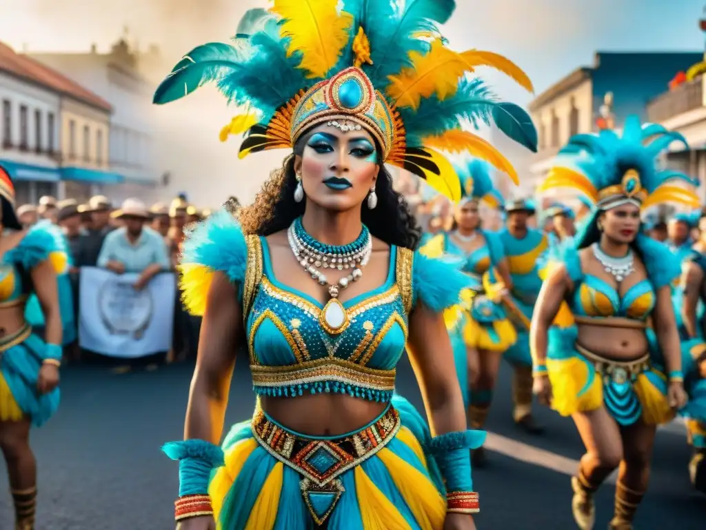 Carnaval en Uruguay: Desfile lleno de color y diversidad étnica Desfile vibrante en Carnaval Uruguayo con inclusión de minorías étnicas