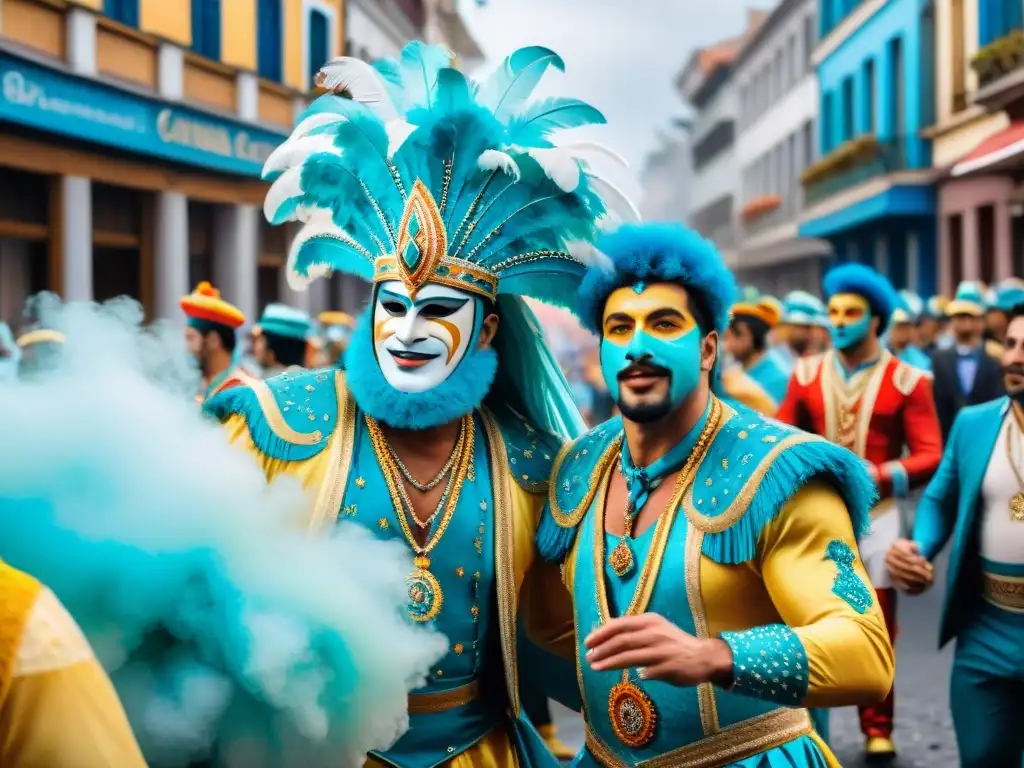 Deslumbrante Carnaval en Uruguay: colores y alegría en procesión Desfile vibrante del Carnaval Uruguayo: esculturas en movimiento y tridimensionalidad festiva