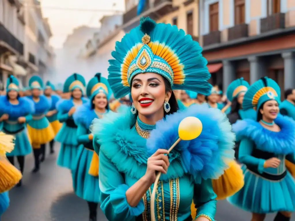 Desfile vibrante en el Carnaval Uruguayo Desfile vibrante en el Carnaval Uruguayo con carrozas, trajes coloridos y música tradicional