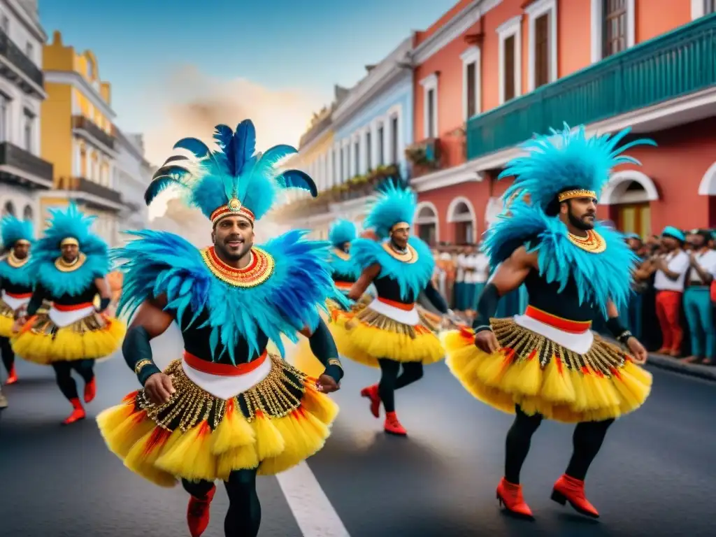 Deslumbrante comparsa de Carnaval en Uruguay Desfile vibrante de comparsas en el Carnaval Uruguayo, lleno de energía y color