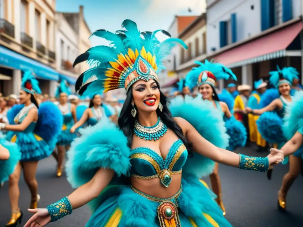 Deslumbrante desfile de carnaval en Uruguay Desfile vibrante de comparsas en Carnaval Uruguay, origen de la tradición festiva