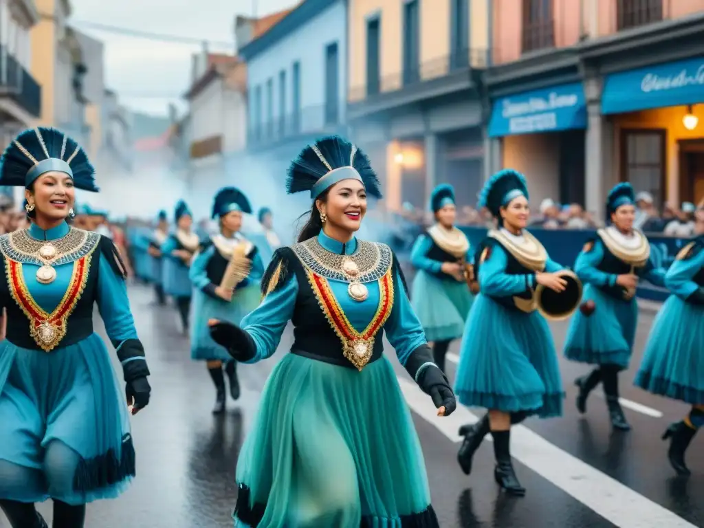 Desfile de comparsas en Uruguay: colorida y vibrante celebración cultural Desfile vibrante de comparsas en Uruguay, destilando diversidad cultural y alegría