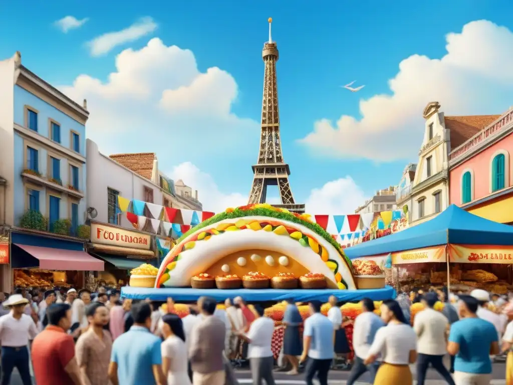 Desfile gastronómico mundial: flotante y festivo Un desfile vibrante de influencias internacionales en Carnaval Uruguayo con carrozas gastronómicas y danzas folclóricas de todo el mundo