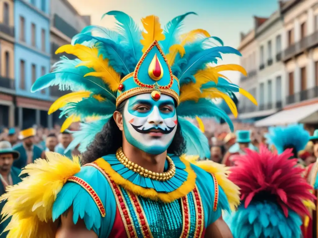 Desfile de Carnaval en Uruguay: Murgas Coloridas Desfile vibrante de murgas en el Carnaval Uruguayo, trajes llenos de significado y colorido