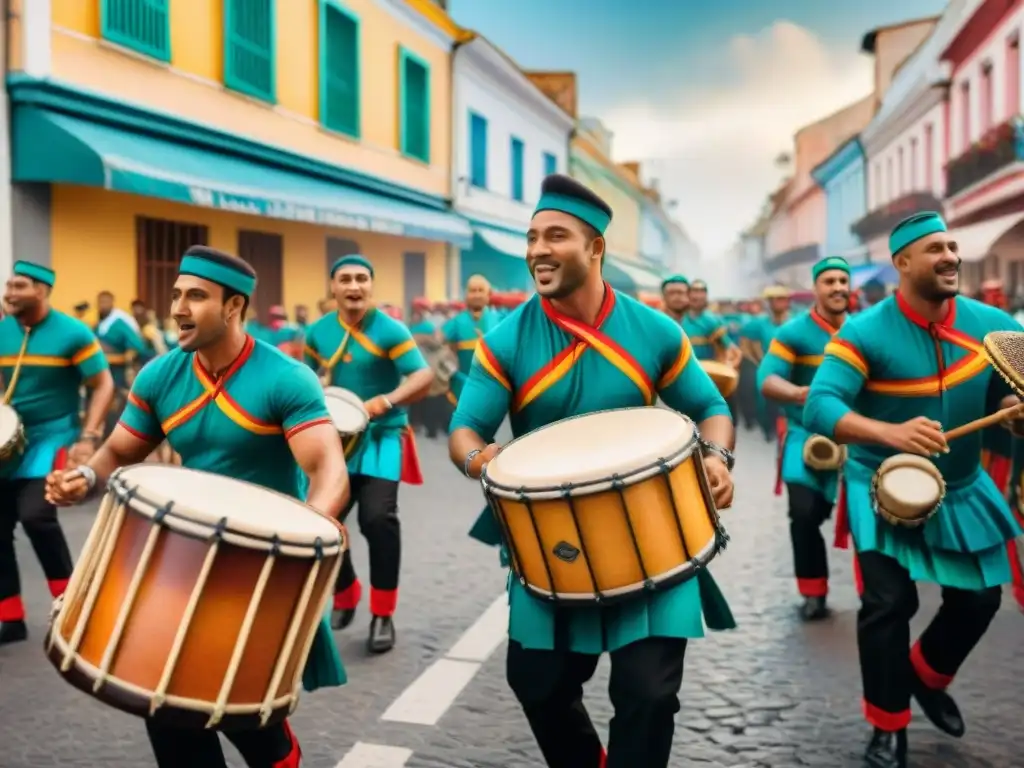 Desfile de tambores candombe en Uruguay: tradición y comunidad Desfile vibrante de tambores candombe en Uruguay, historia del candombe afrouruguayo