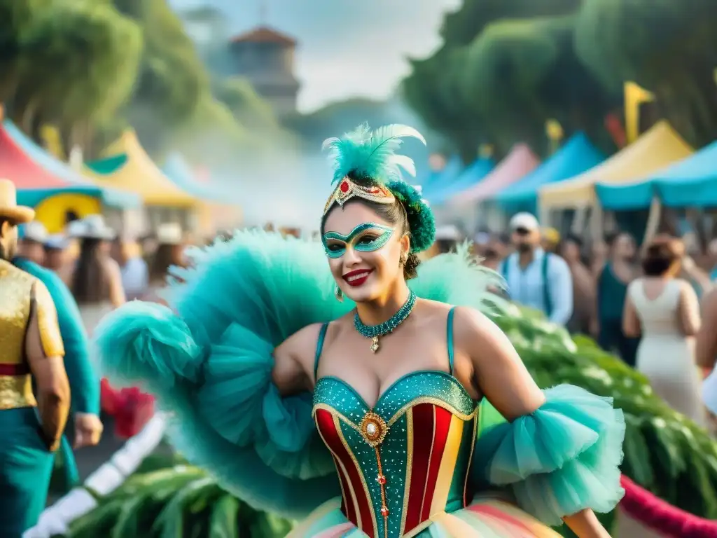 Carnaval sostenible en Uruguay: diseño eco y colorido Deslumbrante carnaval ecológico en Uruguay con disfraces y carrozas ecoamigables